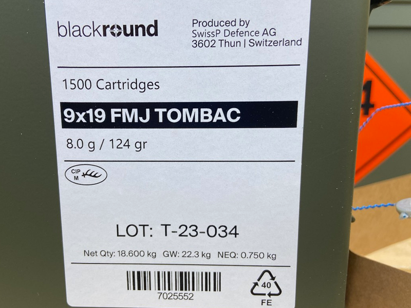 SwissP Defense Blackround 9x19mm FMJ 124gr 1500 Stk. in der Nato M2A1 Waffen Paar GmbH